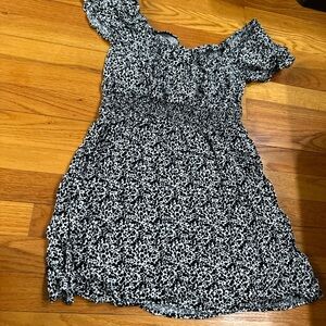 Abound Black and White Mini Dress with Smocked Bodice